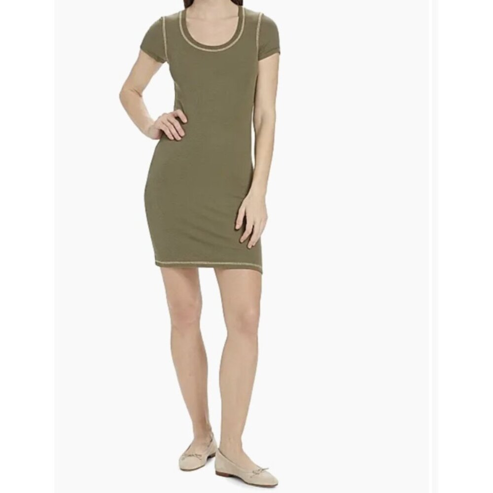 ATM Anthony Thomas Melillo Fitted Rib Knit Mini Dress Army ( S )